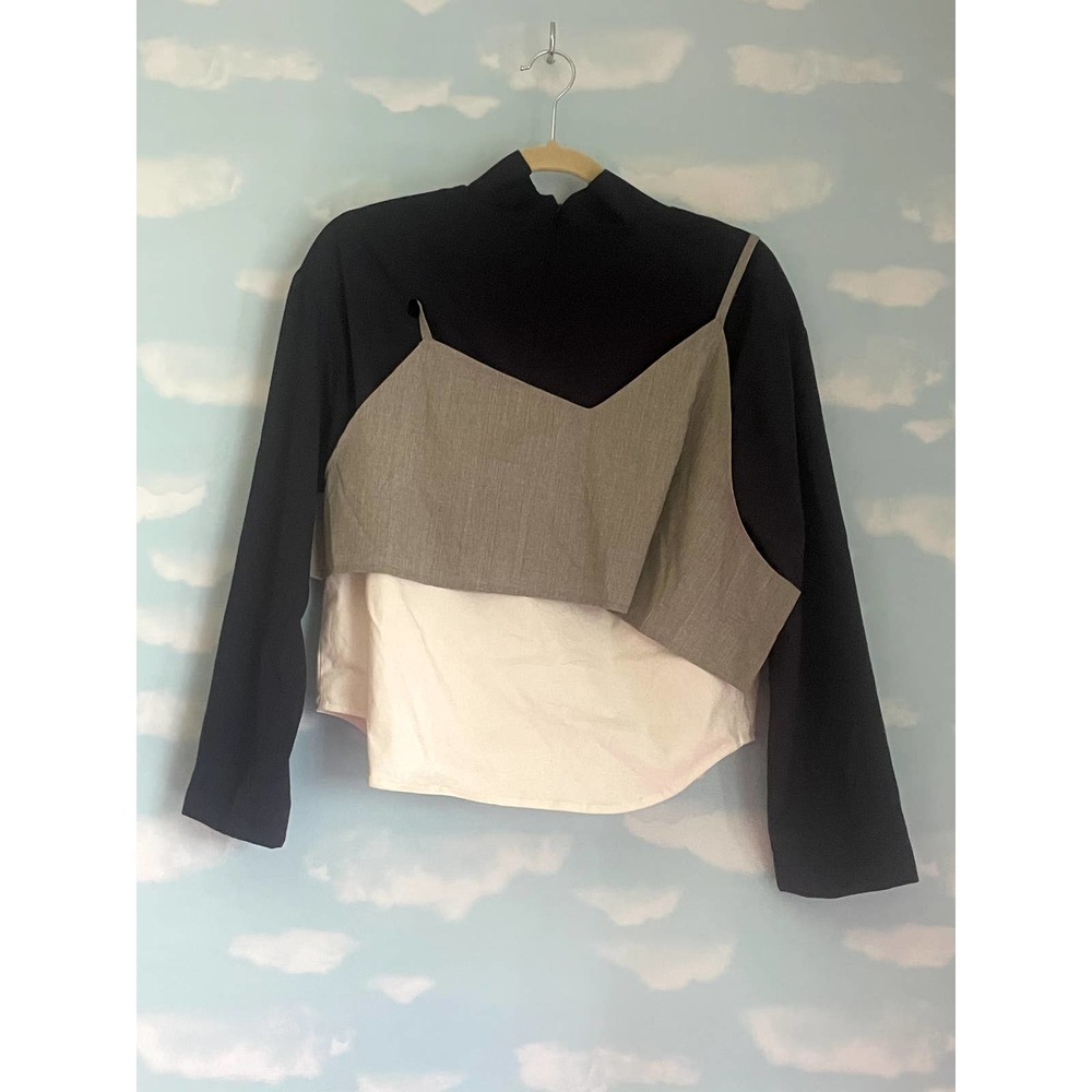 Jacquemus Asymmetric Blouse Mock Neck Turtleneck Navy Grey